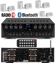 Carica l'immagine nel visualizzatore di Gallery, IMPIANTO AUDIO FILODIFFUSIONE ESTERNO 12 CASSE BIANCHE/ NERE +AMPLIFICATORE+RADIO FM+BLUETOOTH