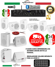 Load image into Gallery viewer, IMPIANTO AUDIO FILODIFFUSIONE 6 ZONE INTERNO/ESTERNO+10 CASSE +AMPLIFICATORE+RADIO FM+BLUETOOTH