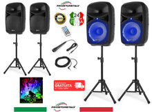 Carica l'immagine nel visualizzatore di Gallery, IMPIANTO AUDIO AMPLIFICATO : 2 CASSE 1000 W MAX LED WOOFER 15"+BLUETOOTH+STATIVI
