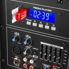 Carica l'immagine nel visualizzatore di Gallery, IMPIANTO AUDIO AMPLIFICATO : 2 CASSE 1000 W MAX LED WOOFER 15"+BLUETOOTH+STATIVI