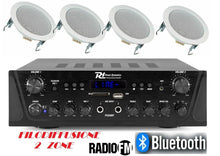 Carica l'immagine nel visualizzatore di Gallery, IMPIANTO AUDIO FILODIFFUSIONE BLUETOOTH K2 1 AMPLIFICATORE 4 CASSE DA 5° RADIO FM 50 MT CAVO