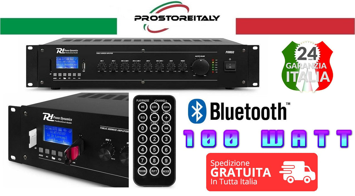 Kit Audio Megafono 12V/220V Con Amplificatore Bluetooth Per Esterni E Veicoli (1 Altoparlante)