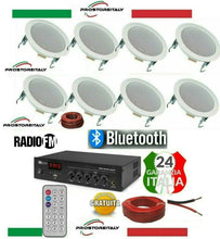 Carica l'immagine nel visualizzatore di Gallery, KIT AUDIO 1PDM25 FILODIFFUSIONE BLUETOOTH+USB+RADIO FM+TELECOMANDO+8 CASSE DA INCASSO