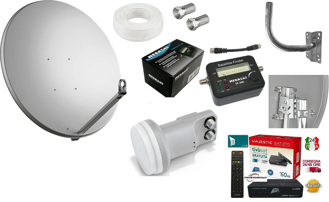 Kit Sat 5Top : Parabola 60 cm+Decoder Tivu sat+Lnb 2 uscite+Sat Finder+1 Staffa+20 mt cavo