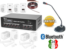 Cargar imagen en el visor de la galería, IMPIANTO AUDIO ATTIVO FILODIFFUSIONE Amplificatore+Altoparlanti Parete. Microfono+ Bluetooth
