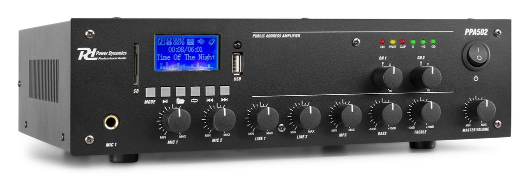 AMPLIFICATORE AUDIO FILODIFFUSIONE LOCALI 100 WATT 2 ZONE+USB SD BLUETOOTH
