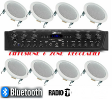 Carica l&#39;immagine nel visualizzatore di Gallery, IMPIANTO AUDIO FILODIFFUSIONE BLUETOOTH 1 AMPLIFICATORE 8 CASSE RADIO FM 100 MT CAVO
