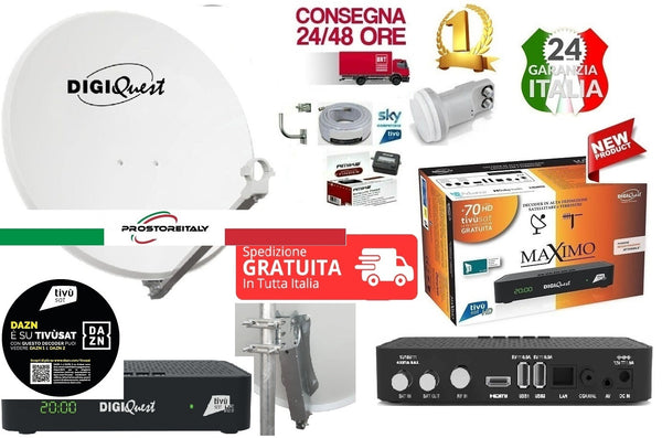 Kit Sat 5Top : Parabola 60 cm+Decoder Tivu sat+Lnb 2 uscite+Sat Finder+1 Staffa+20 mt cavo