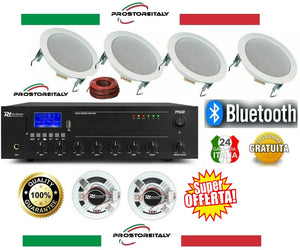 IMPIANTO AUDIO ATTIVO FILODIFFUSIONE Amplificatore+6 Altoparlanti incasso.100V Bluetooth