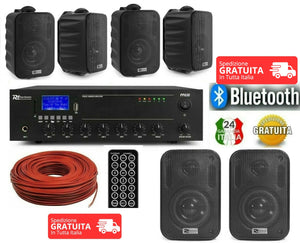 IMPIANTO AUDIO FILODIFFUSIONE BV40 LOCALI 100Watt+6 Altoparlanti+Bluetooth+100Mt Cavo