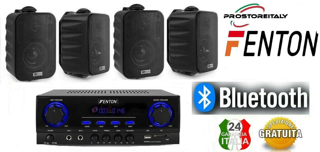 IMPIANTO AUDIO FILODIFFUSIONE LOCALI K3 50 Watt+Altoparlanti+Bluetooth+50 Mt Cavo