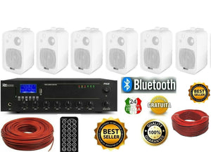 IMPIANTO AUDIO FILODIFFUSIONE BV40 LOCALI 100Watt+6 Altoparlanti+Bluetooth+100Mt Cavo