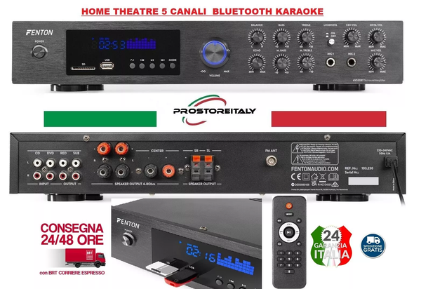 AMPLIFICATORE AUDIO HOME TV 5 CANALI+BLUETOOTH+RADIO FM+USB DISPLAY DIGITALE