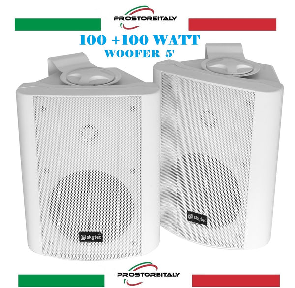 Coppia Diffusori Audio da parete con Staffe 100+100 Watt Max NERE o BIANCHE