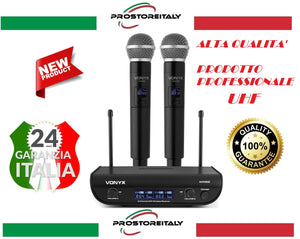 COPPIA MICROFONI SENZA FILI WIRELESS UHF ALTA QUALITA' CON DISPLAY + VALIGETTA