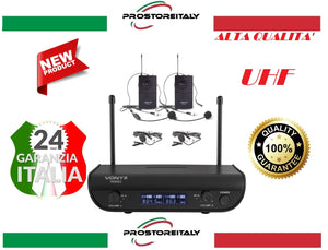 COPPIA MICROFONI SENZA FILI WIRELESS UHF AD ARCHETTO CON DISPLAY + VALIGETTA