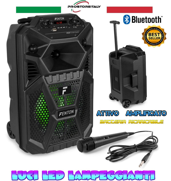 CASSA AMPLIFICATA 100W 8" BLUETOOTH+ BATTERIA RICARICABILE+MICROFONO LUCI LED