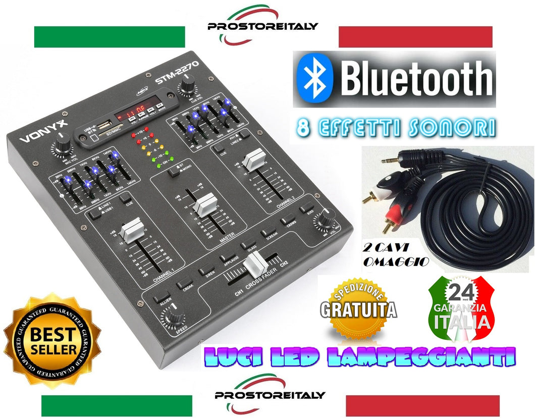 MIXER AUDIO PRO 3/4 CANALI+BLUETOOTH+8 EFFETTI VOCE+ING.USB-SD+EQUALIZZATORE TOP