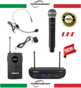 COPPIA MICROFONI : 1 ARCHETTO + 1 PALMARE WIRELESS UHF CON DISPLAY + VALIGETTA