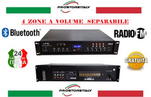 Carica l&#39;immagine nel visualizzatore di Gallery, AMPLIFICATORE AUDIO FILODIFFUSIONE A 4 ZONE VOLUME SEPARABILE 180W BLUETOOTH E RADIO FM
