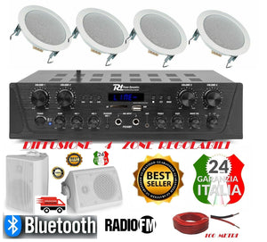 IMPIANTO AUDIO FILODIFFUSIONE BLUETOOTH K4S5 1 AMPLIFICATORE 4+2 CASSE RADIO FM 100 MT CAVO