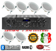 Carica l&#39;immagine nel visualizzatore di Gallery, IMPIANTO AUDIO FILODIFFUSIONE BLUETOOTH K4 1 AMPLIFICATORE 6 CASSE RADIO FM 100 MT CAVO
