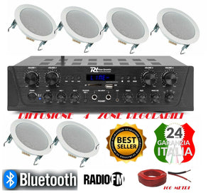 IMPIANTO AUDIO FILODIFFUSIONE BLUETOOTH K4 1 AMPLIFICATORE 6 CASSE RADIO FM 100 MT CAVO