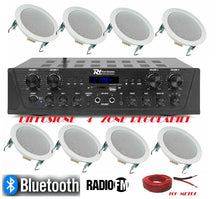 Carica l&#39;immagine nel visualizzatore di Gallery, IMPIANTO AUDIO FILODIFFUSIONE BLUETOOTH K4B 1 AMPLIFICATORE 8 CASSE RADIO FM 100 MT CAVO
