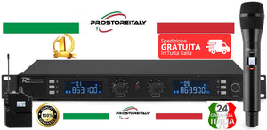 COPPIA MICROFONI 1GELATO+1ARCHETTO SENZA FILI WIRELESS UHF+VALIGETTA 2x20 CANALI