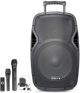 Vonyx AP1500PA Portatile Bluetooth, alimentati a Batteria, con Suono Altoparlanti PA Sistema Radio microfoni Wireless, 800 Watt