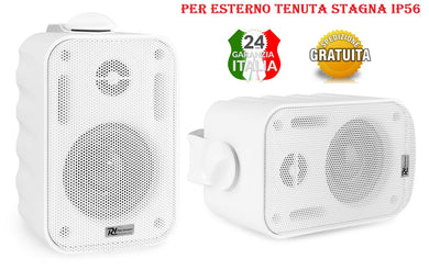 Coppia diffusori 60W Altoparlanti Parete Tenuta Stagna IP56 Per Esterno Bianche