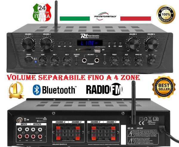 SISTEMA FILODIFFUSIONE AMPLIFICAZIONE AUDIO A 4 ZONE 400W BLUETOOTH