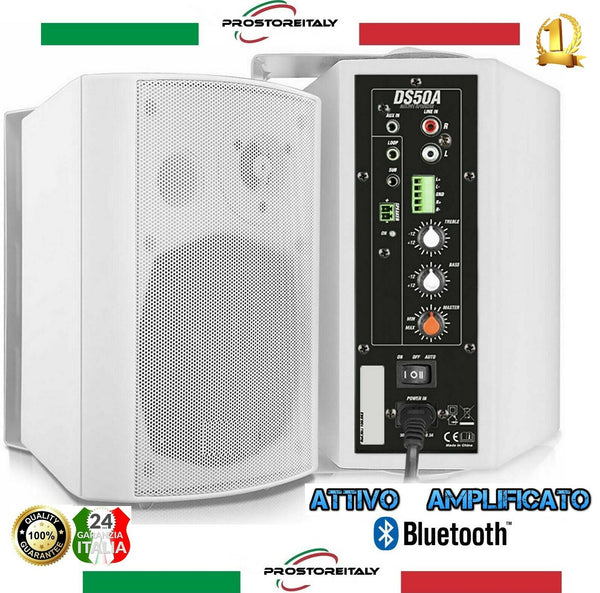COPPIA CASSE AMPLIFICATE PARETE BIANCHE MONITOR ATTIVE BLUETOOTH FILODIFFUSIONE