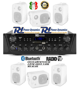 IMPIANTO AUDIO FILODIFFUSIONE 8 CASSE DA PARETE+AMPLIFICATORE+RADIO FM+BLUETOOTH