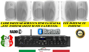 IMPIANTO AUDIO FILODIFFUSIONE ESTERNO+ 6 CASSE+AMPLIFICATORE+RADIO FM+BLUETOOTH