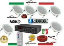 Laden Sie das Bild in den Galerie-Viewer, KIT AUDIO2 PDM45 FILODIFFUSIONE BLUETOOTH+USB+RADIO FM+TELECOMANDO+6 CASSE DA INCASSO+SWITCH
