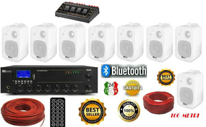 IMPIANTO AUDIO FILODIFFUSIONE BV40 LOCALI 100Watt+8 Altoparlanti+Bluetooth+Switch+100Mt Cavo