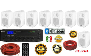 IMPIANTO AUDIO FILODIFFUSIONE BV40 LOCALI 100Watt+8 Altoparlanti+Bluetooth+100Mt Cavo