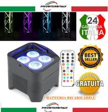 Carica l&#39;immagine nel visualizzatore di Gallery, FARO 4 LED RGB DA DISCOTECA LUCE EFFETTO MULTICOLORE DMX CON BATTERIA INTEGRATA
