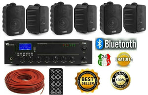 IMPIANTO AUDIO FILODIFFUSIONE BV40 LOCALI 100Watt+8 Altoparlanti+Bluetooth+Switch+100Mt Cavo