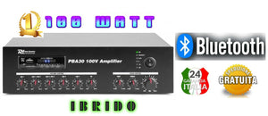 AMPLIFICATORE AUDIO FILODIFFUSIONE LOCALI 100 WATT USB SD BLUETOOTH