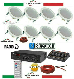 KIT AUDIO 1 FILODIFFUSIONE BLUETOOTH+USB+RADIO FM+TELECOMANDO+8 CASSE DA INCASSO