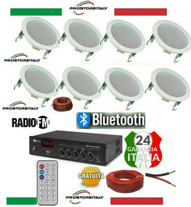 KIT AUDIO 1PDM25 FILODIFFUSIONE BLUETOOTH+USB+RADIO FM+TELECOMANDO+8 CASSE DA INCASSO