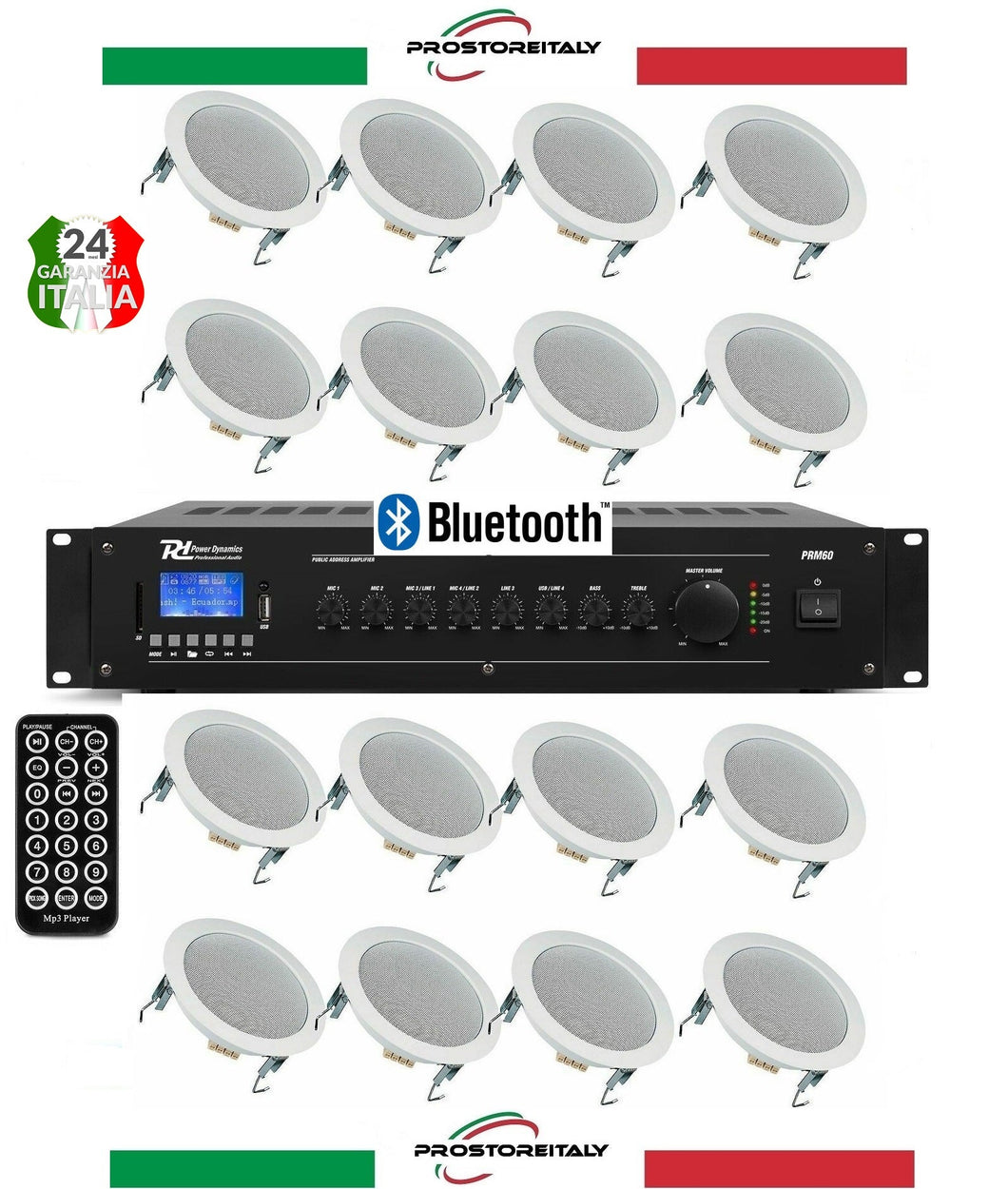 IMPIANTO AUDIO FILODIFFUSIONE+12 ALTOPARLANTI+AMPLIFICATORE CON BLUETOOTH